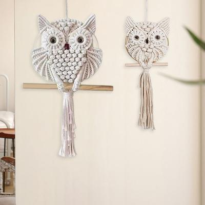 Owl Macrame seinarippumiskaunistused elutuppa Kontori magamistoas Käsitsi kootud Boho gobelään Öökulli markafi seinakunst käsitöö