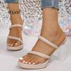 Fashion Platform Transparent Heel Slippers Summer New Round Toe Open Toe Thin Strap Non-slip Wear-resistant One-line High Heels