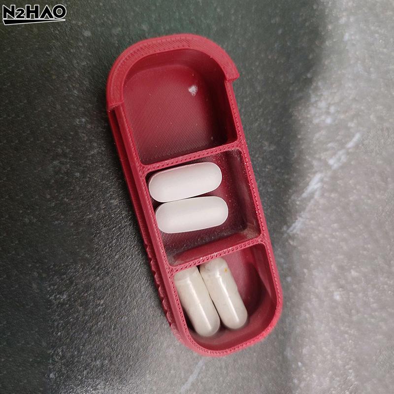 3 Compartment Sliding Pill Box With Keychain Sliding Lid Pill Holder Portable Travel Daily Medication Management