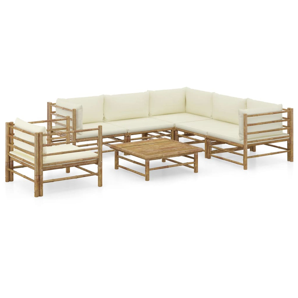 Salon de jardin 7 pcs avec coussins  crème bambou