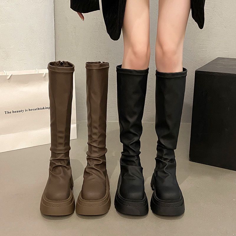 Elastic boots knight taller small thin boots new muffin thick-bottomed tall tube Spice Girl Jurchen boots