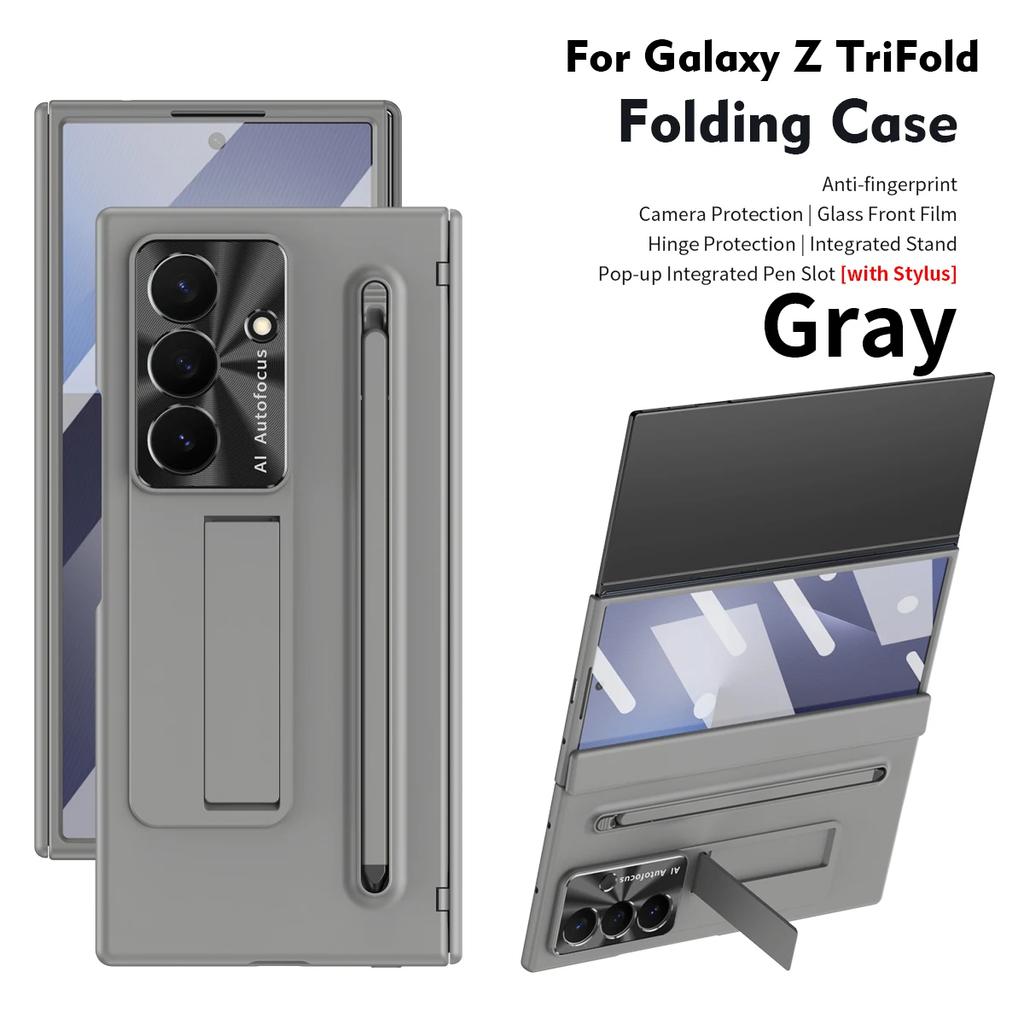 For Samsung Galaxy Z TriFold phone case, with tempered glass, integrated stand, with pen and pen slot, fingerprint-resistant