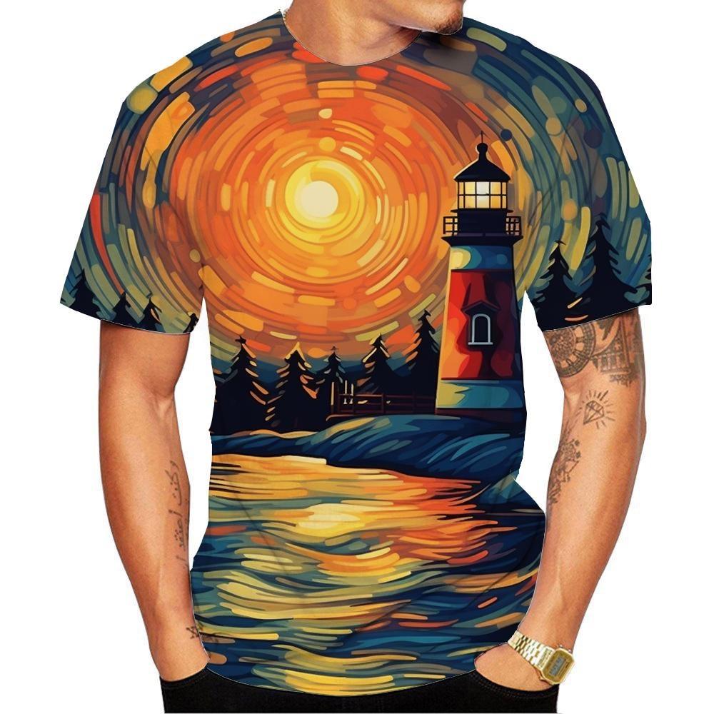 New Fashion Men's and Women's Round Neck 3D HD Print Abstract Style Starry Sky Oil Painting Pattern T-shirt Street Style Unisex