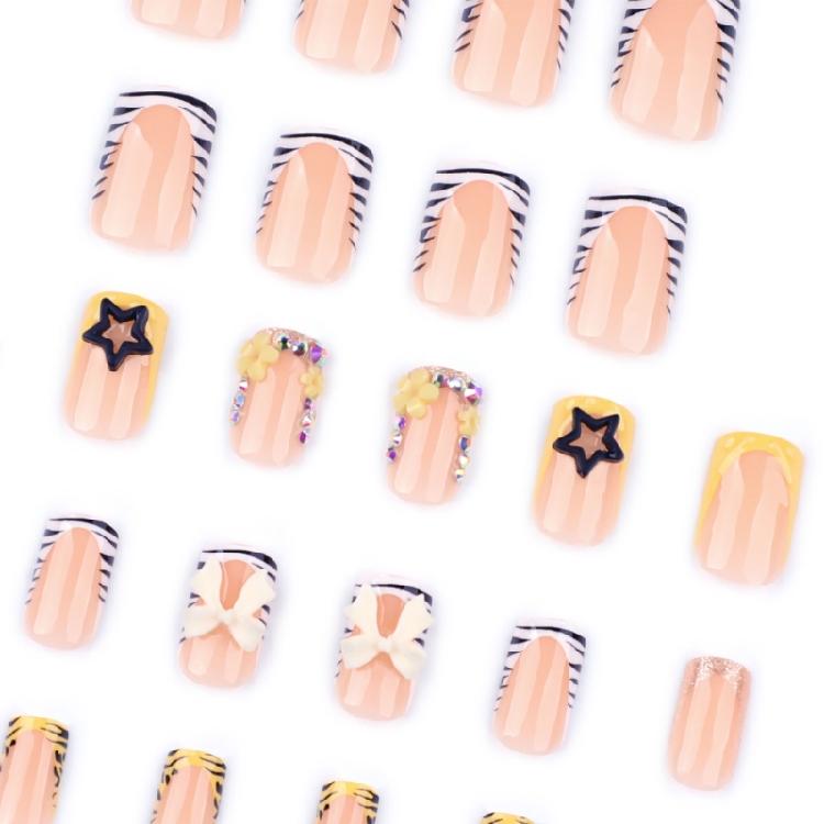 Square Nail Tips Bowknot Fake Nail Glues On Nail Stick On Nail Press On Nail Artificial False Nail for Womens and Girls