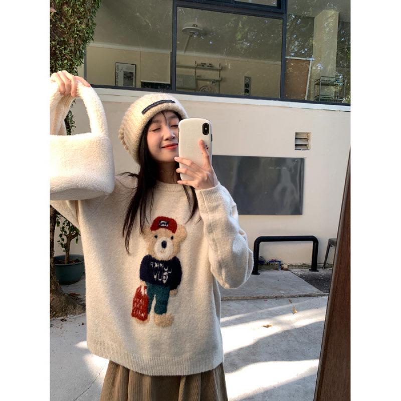 Weicher & Stilvoller Bärenpullover - Damen Herbst/Winter 2025, Koreanischer Locker Gestrickter Pullover