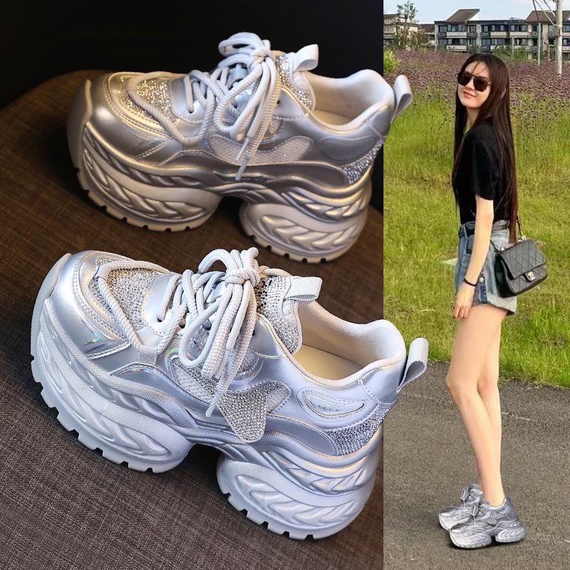 2025 Rhinestone Platform Hidden Heel Women's Fashion Sneakers
