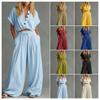 2026 European and American Cross-border Women's Clothing Fashion Casual Solid Color Loose Short-sleeved Top Casual Trousers Two-piece Suit Women's C