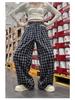 Spring 2025 Women's High Waist Plaid Lace Casual Pants - Korean Style Slimming Straight Wide-Leg Trousers