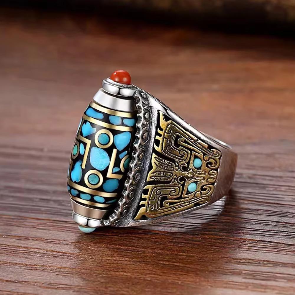 Six-character Mantra Ethnic Style Ring Open Luck Rotatable Finger Ring Jewelry Accessories