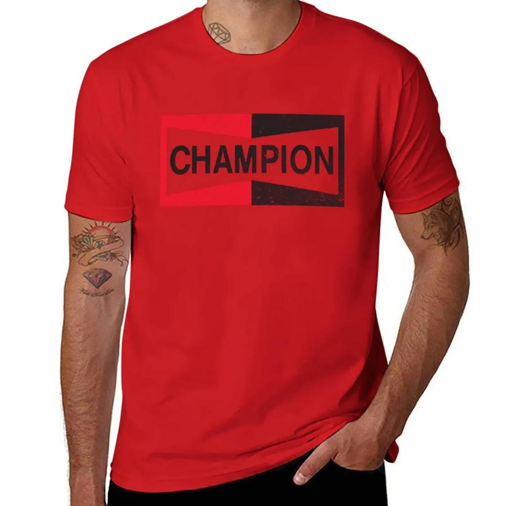 Summer Tops Tee Shirt Short Sleeve Fitted T Shirts for Men New CHAMPION - Spark Plug Retro Distressed Emblem - Cl T-Shirt Cotton