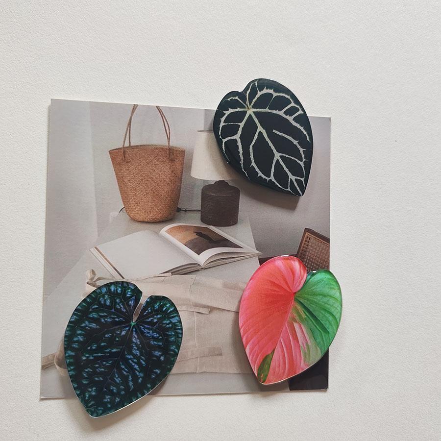 6pcs Creative Lifelike Tropical Green Plants Refrigerator Magnets Cute Refrigerator Magnets Whiteboard Sticker Decorative