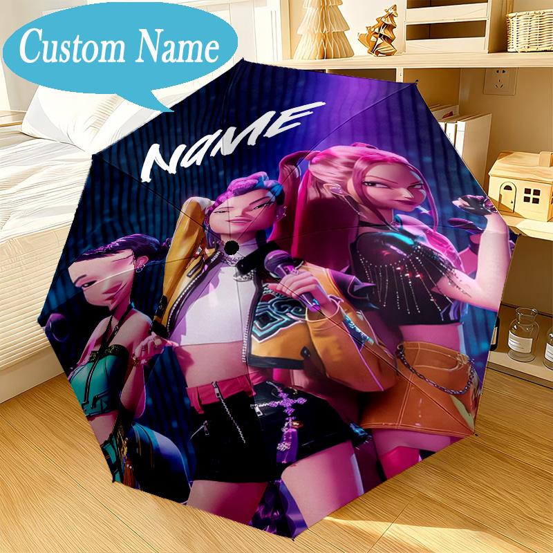 Custom Name Umbrella KPop Cartoon Umbrella 8-Frame for Travel, Camping, Casual Lightweight Portable, Essential for Family Gifts