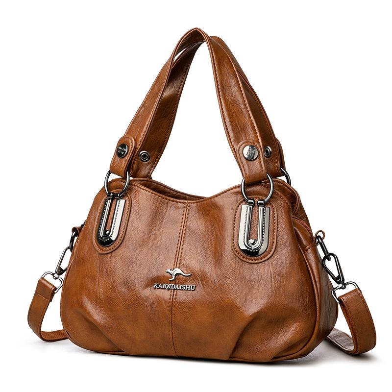 European and American Mother Bags, Middle-aged Women's Crossbody Large-capacity Simple Casual Shoulder Bags, Soft Leather Portable Retro Tote Bags