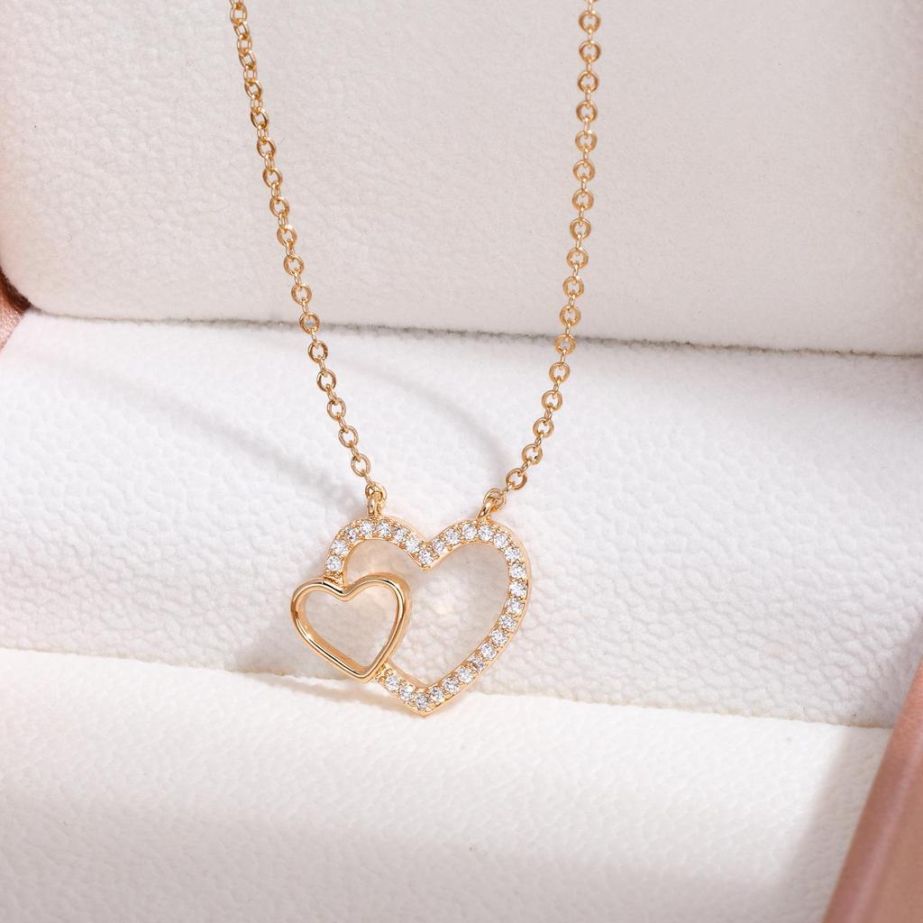 Luxury Double Heart Zirconia Necklace - Elegant and Versatile Jewelry for Women, Perfect for Valentine's Day and Everyday Wear.