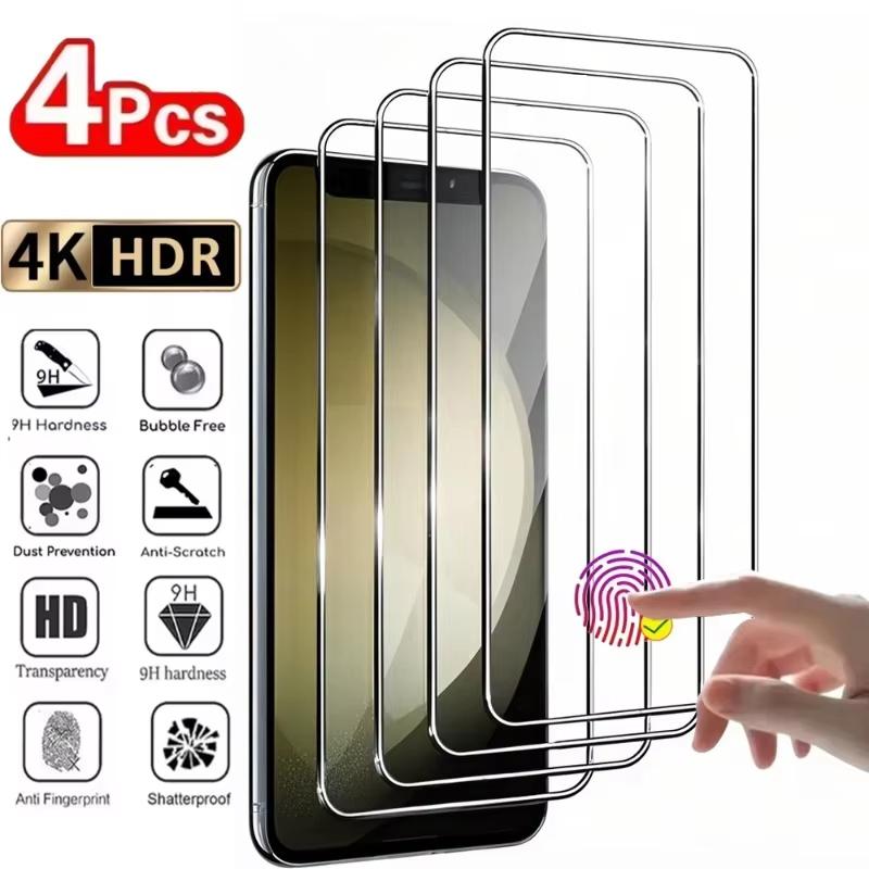 

4pcs Fingerprint Unlocking Tempered Glass For Samsung Galaxy S26 S25 Edge S24 Ultra S23 S22 S21 Plus S20 FE Note20 5G Screen Protector Glass Film Galaxy S20 FE
