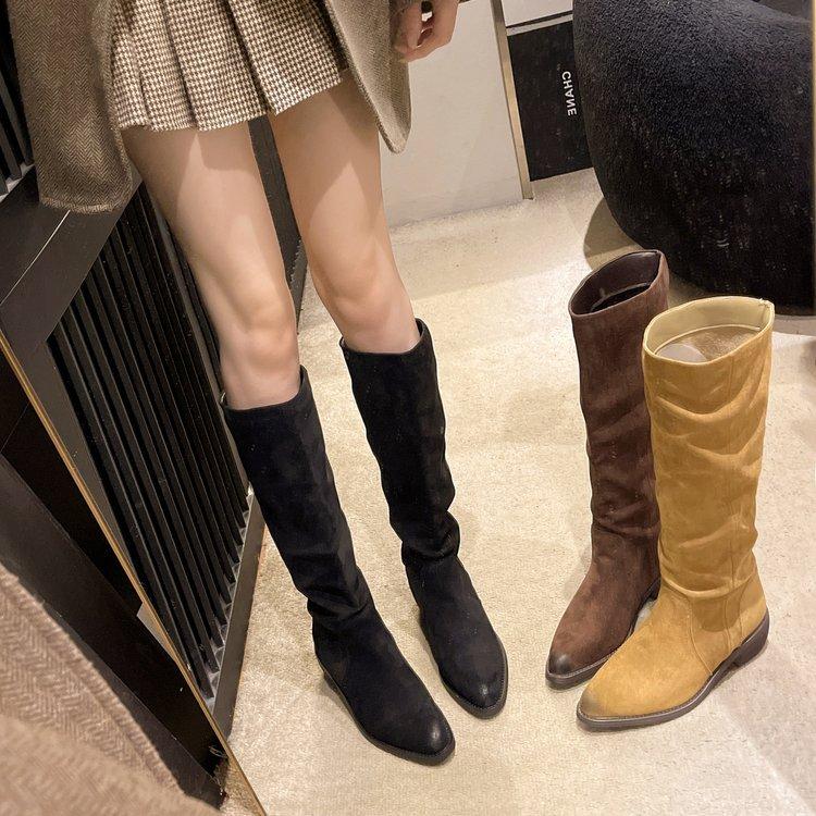 Herbst 2025: Neue Retro-Stiefel für Damen, plissierte Western-Cowboystiefel mit dickem Absatz, Ritterstiefel mit dickem Absatz