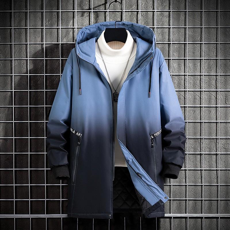 

Men s Spring/Fall Causal Hooded Jacket Youth Loose-Fit Plus Size Color-Block Straight Hem Jacket S синій