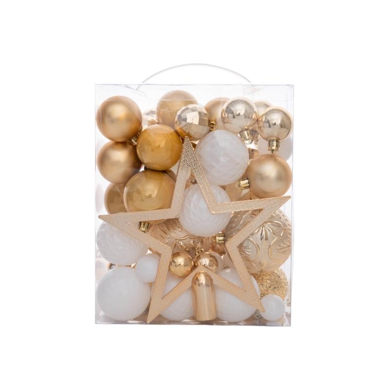 50Pcs Shatterproof Christmas Ornament Set With Plastic Tree Toppers Star For Indoor Outdoors Holiday Decorations