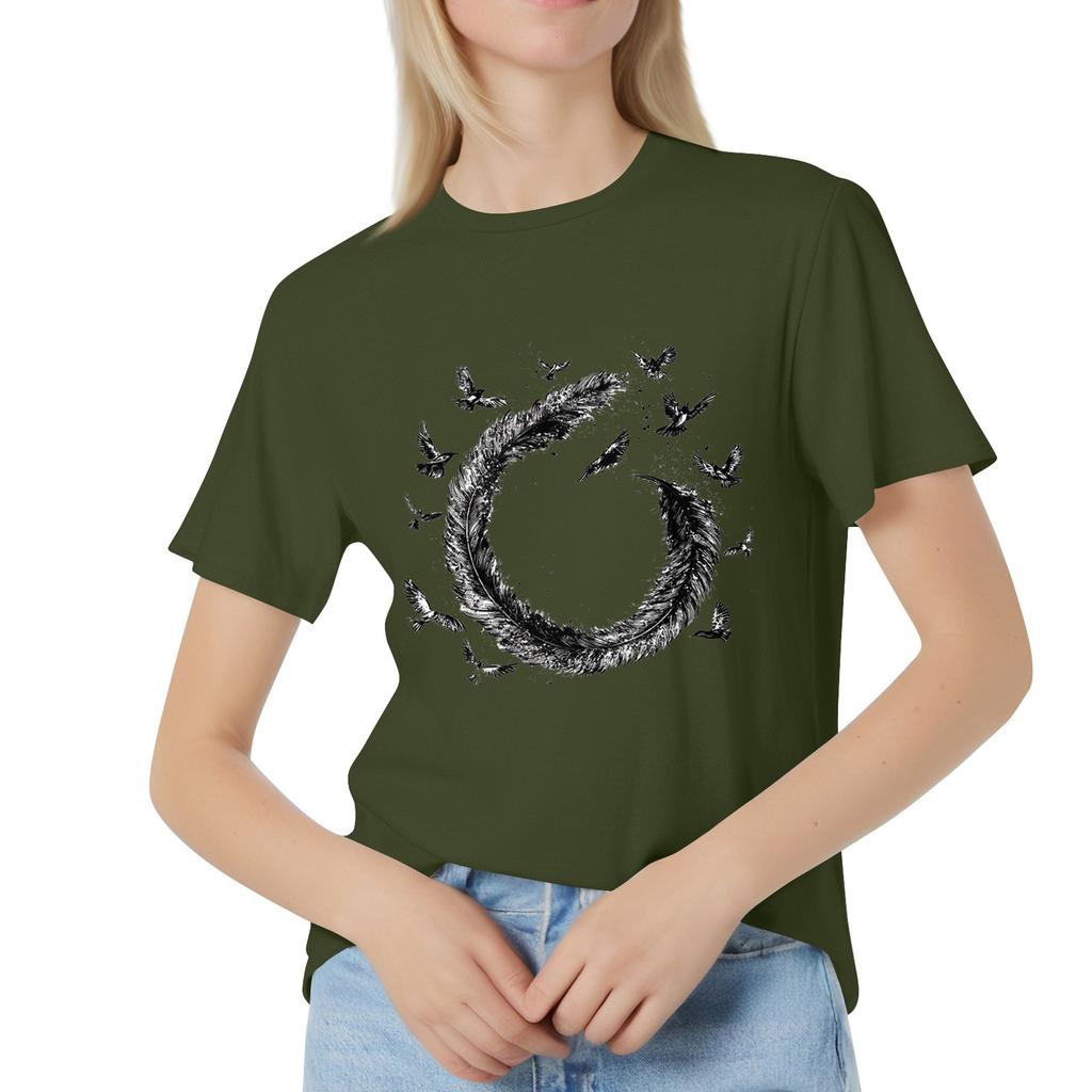 Women's Fashion Casual Printed Short Sleeve Round Neck Pullover Tops
