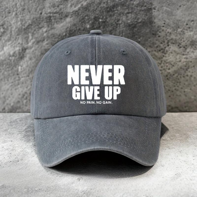 1pc Vintage Distressed Baseball Cap "NEVER GIVE UP" Funny Print Breathable Hat for Women and Men,Adjustable Outdoor Vacation Cap