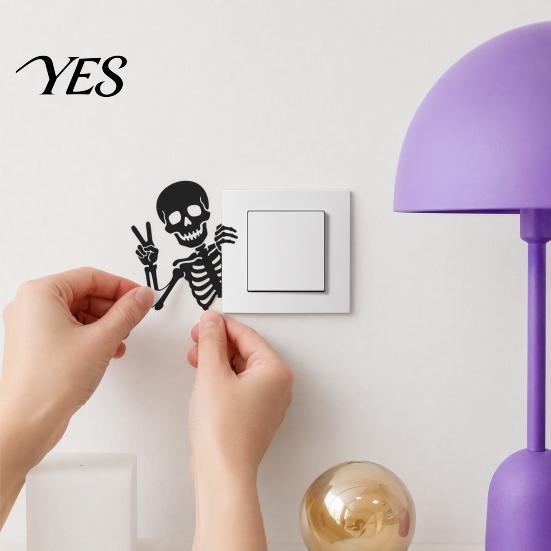 Switch Plate Decoration Funny Skeleton Sticker, Waterproof Light Decals, Self Adhesive Decor Decals Wall Art Decor, Removable for Bedroom Living Room