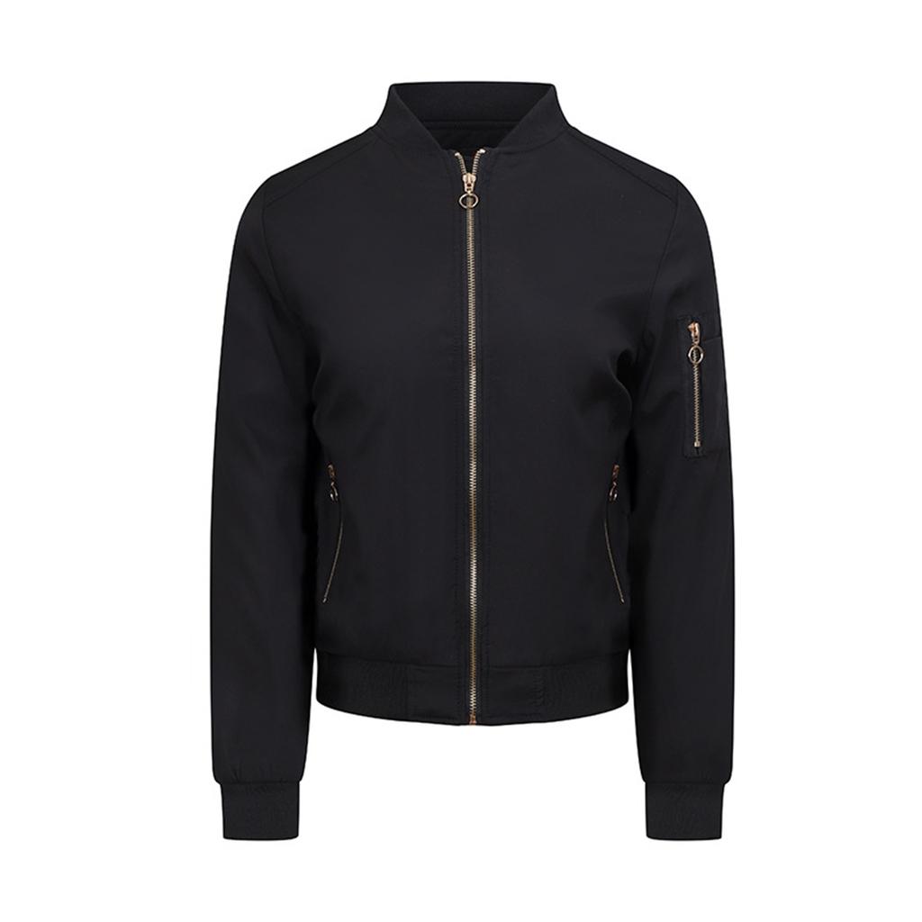 Women's Casual Fashion Solid Color Zipper Stand Up Collar Jacket