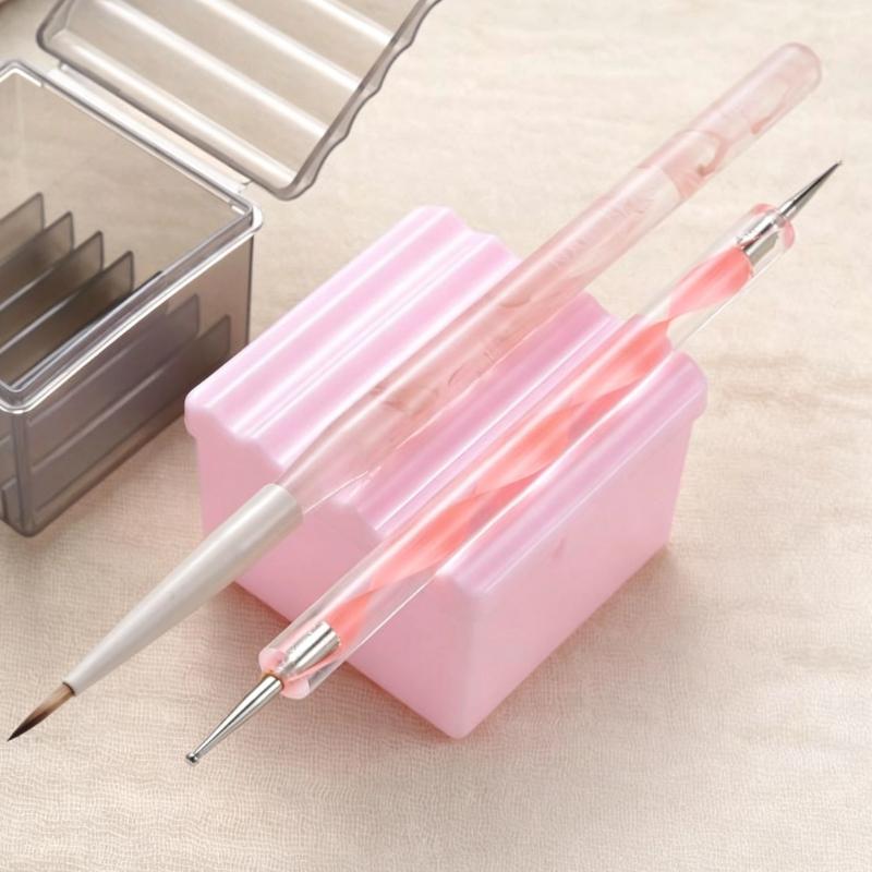 1Pcs Nail Art Brush Uv Acrylic Gels Parts Nail Tool Holder Cup With Dual Use Lid Brush Stand Palette Separate Cleaning Ridges