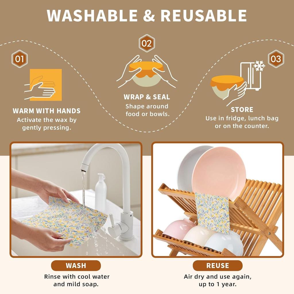 Beeswax Wraps for Food, 9 Pack Reble Bees Wax Wraps, Zero Waste, Food Storage Beeswax Paper, Sustainable Wax Paper(1XL+3M+5S) Food Wrap, Sandwich
