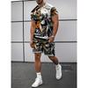 Men's Outdoor Leisure Sports 3D Printed Round Neck Short Sleeved T-shirt and Shorts Set Trendy and Fashionable Men's T-shirt