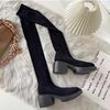 Autunno Inverno Donna Calzino Snellente Elastico Stivali Moda Femminile Tacco Grosso Sopra il Ginocchio Stivaletti Alti