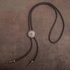 Men's Western Bolo Tie with Flower Pattern Metal Pendant Adjustable Leather Rope Necktie Vintage Necklace Shirt Chain
