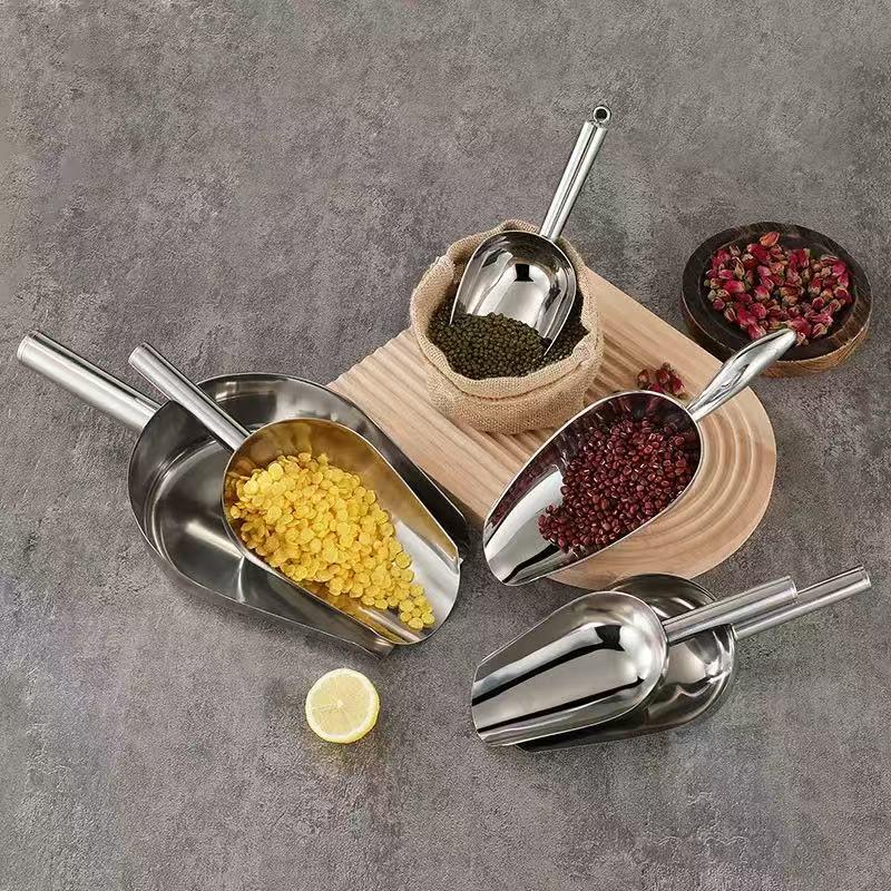 Stainless Steel Multi-purpose Flat Bottom Ice Shovel for Grain, Flour, Sugar, Tea, and Feed