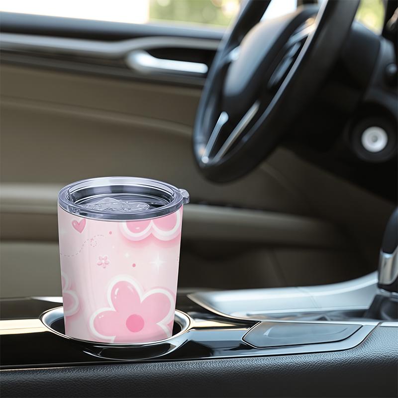 Car Tumbler 591ml Flower Heart Element Straw Cup Tumbler With Lid Portable Tumbler Stainless Steel Tumbler Leakproof Tumbler