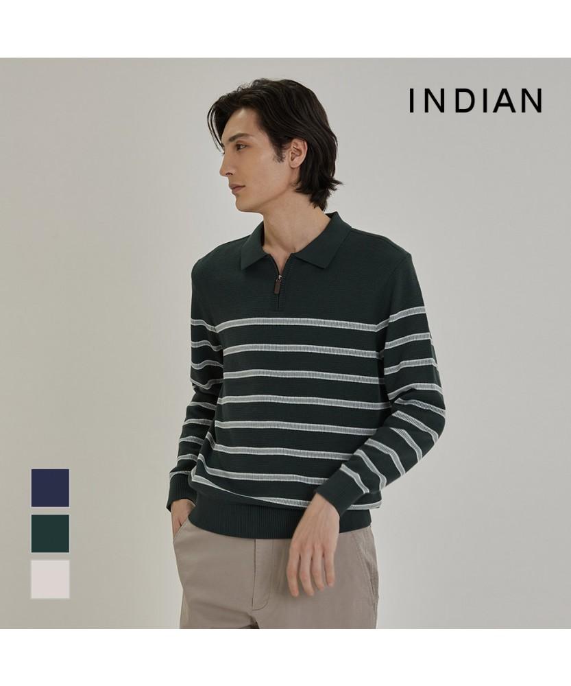INDIAN Striped Polo Zip-Up Knit_Miubl6Sc461