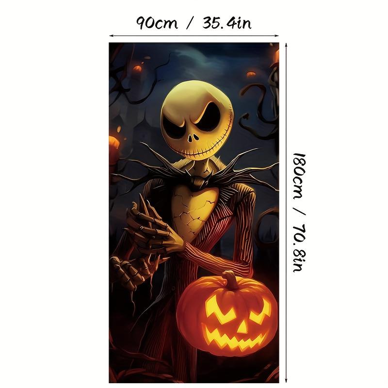 Halloween Jack Skellington Pumpkin Door Decorations Banner Photography Backdrop Indoor Outdoor Porch Background Party Supplies