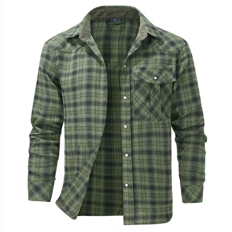 Men's Spring Autumn Plaid Shirts Long-Sleeved Casual Shirt Outdoor Safari Hiking Cargo Cotton Tops