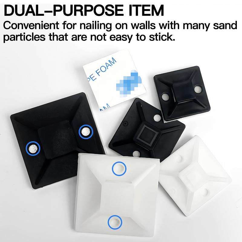 250/500/1000pcs Zip Tie Mounts Durable Clip Clamp Wall Holder Base Adhesive Backed Cable Ties Mount Holder Cable Wire