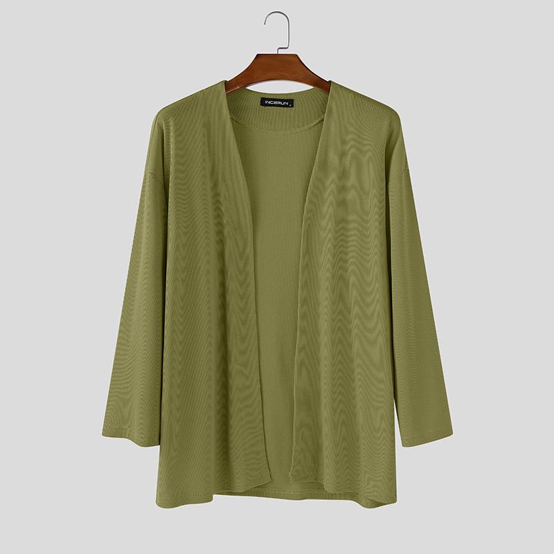 INCERUN Oversized Men Batwing Sleeve Open Front Texture Casual Kimono Cardigan Tops