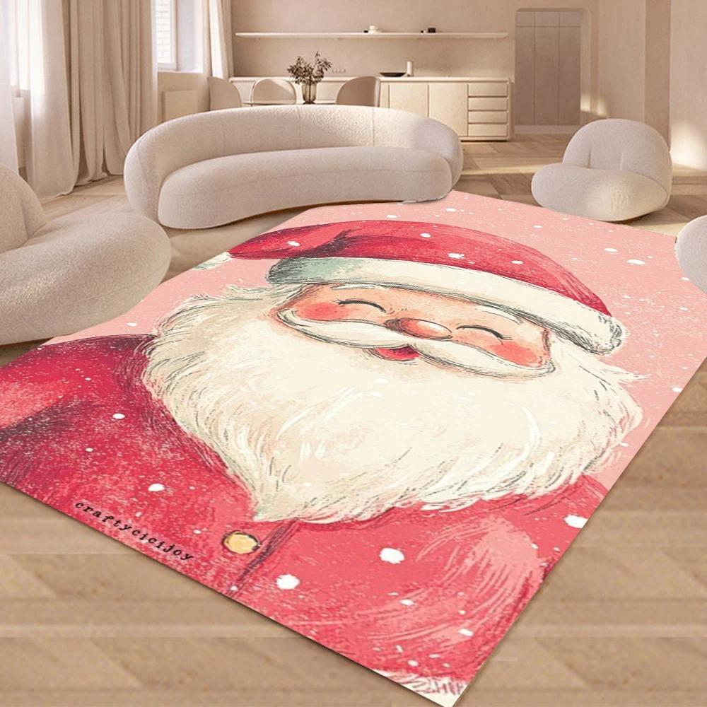 Pink Santa Claus Carpet Living Room Decor Sofa Rug Christmas Event Carpet Bedroom Bedside Soft Rug Kid's Play Mat Holiday Gifts