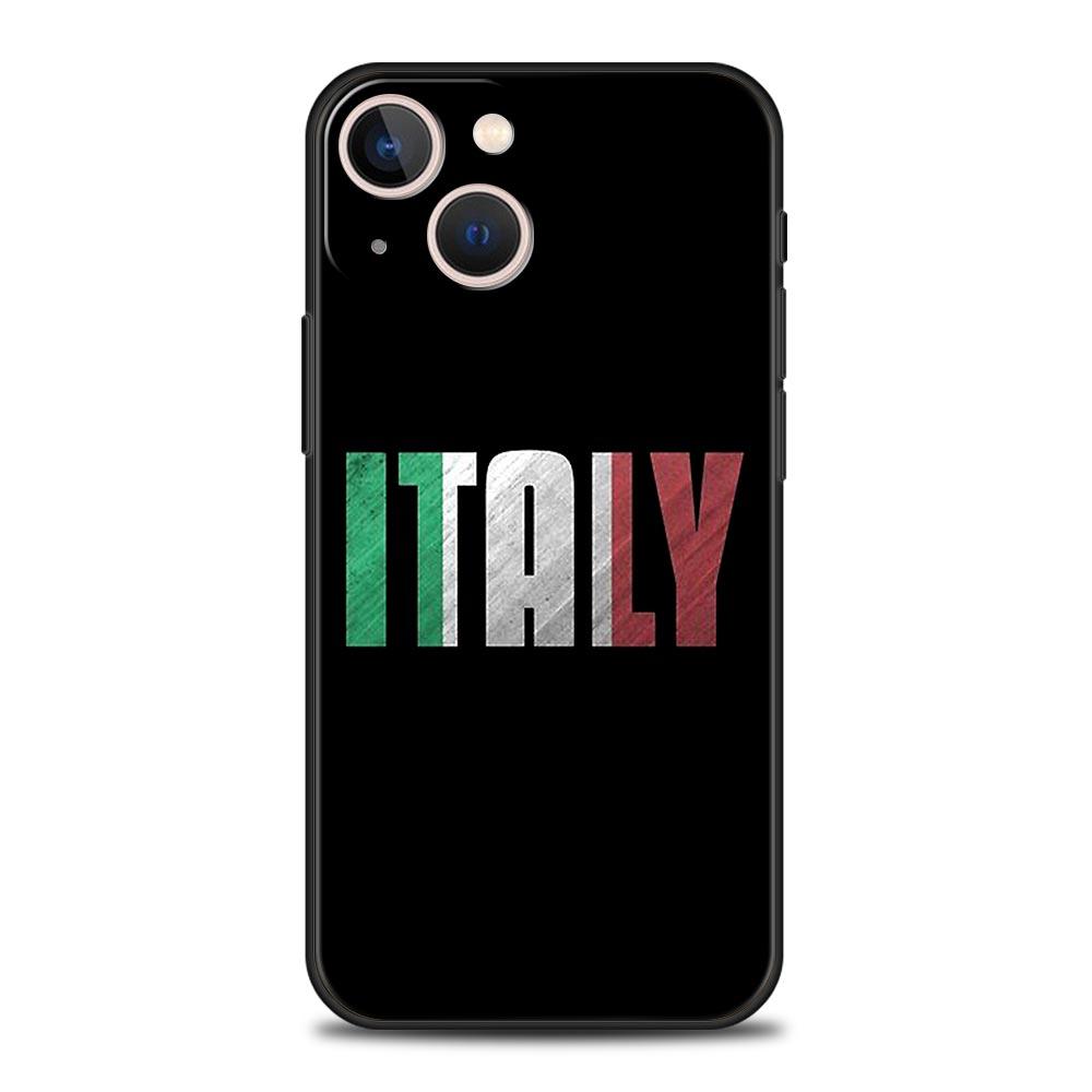 Luxury Phone Case For Apple iPhone 11 15 14 Pro MAX 12 13 7 8 Plus X XR XS MAX SE Silicone Black Cover Funda ITALY Flag