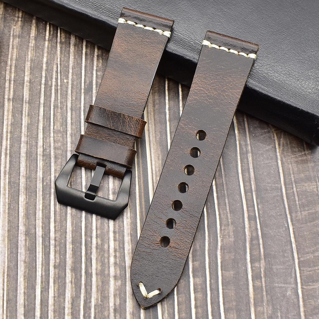 Handmade In Pure Cowhide, Suitable For Apple Watch, Cracked Leather Strap, Stainless Steel Pin Buckle, Fat Sea Strap.