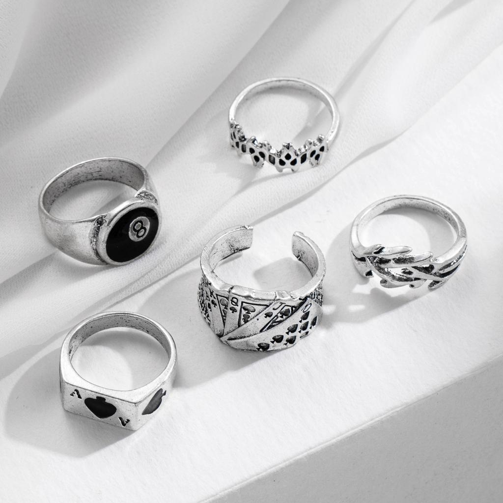Punk Hip-Hop Ring 5-teiliges Set, modisches neues Billard Zeigefingerring-Set HZS2119