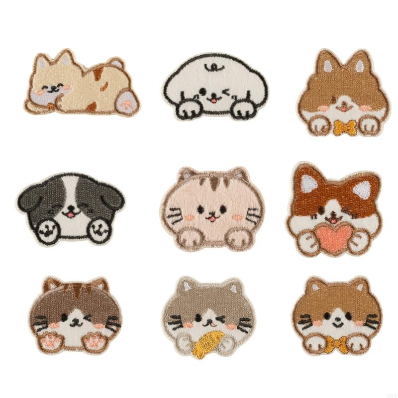 9 Pcs Lovely Dogs Repair Patches Cats Iron on Embroidered Patches Cartoon Animal Sew On Decorative Appliques for Clothes