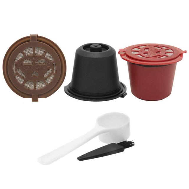 1/3Pcs Reusable Refillable for Nespresso Coffee Capsule With 1PC Plastic Spoon Filter Pod for Original Line Filters