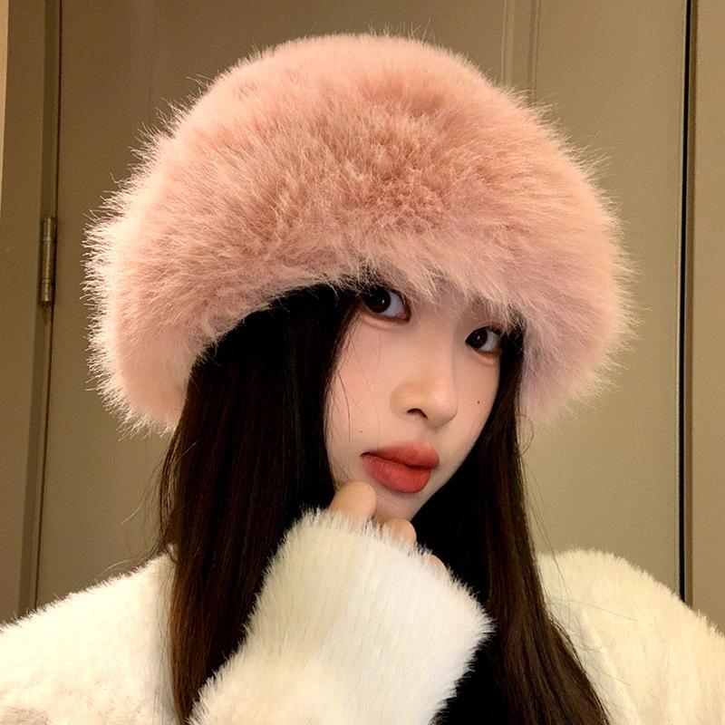 Imitation fur mink hat women's autumn and winter plush bucket hat Mongolian hat tide warm ear protector basin hat