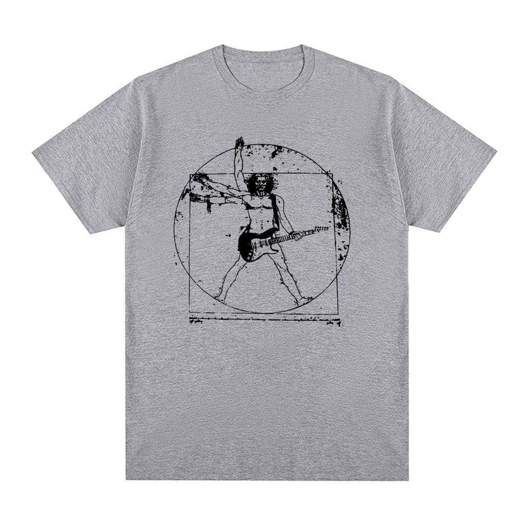 Vitruviansk mann Vintage T-skjorte Da Vinci gitar morsom rockeband Grafisk Musikk Bomull Menn T-skjorte Ny Tee T-skjorte Dame Topper