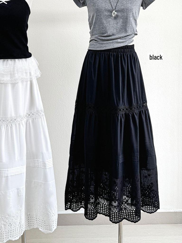 2026 Summer Elegant Women's A-line Skirt: Water-Soluble Lace, Crochet, Versatile Patchwork, Long, White