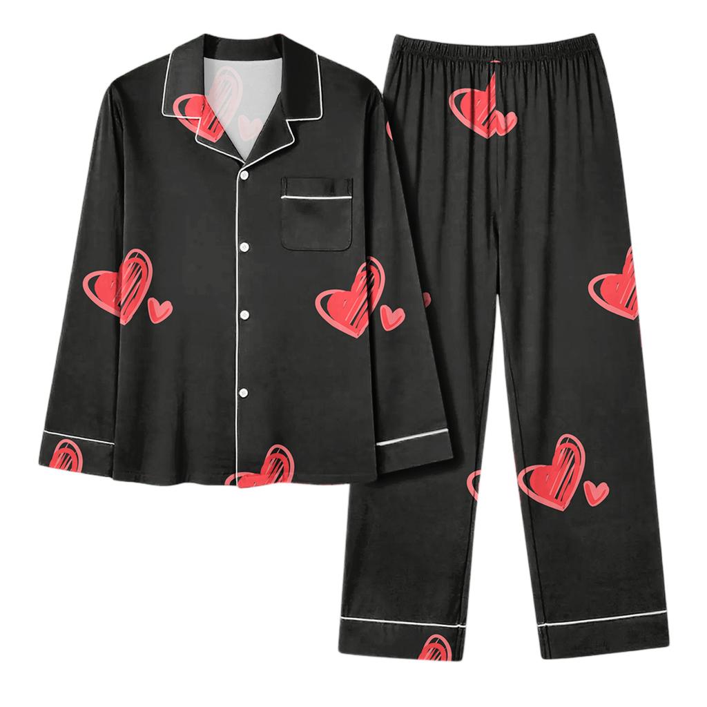 Women's Casual Fashion Heart Print Long-Sleeved Top And Trousers Homewear Set