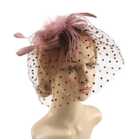 

Ретро-Чародейная шляпа для женщин, сетчатый головной убор в горошек с искусственными перьями, свадебные аксессуары для волос невесты кофейный