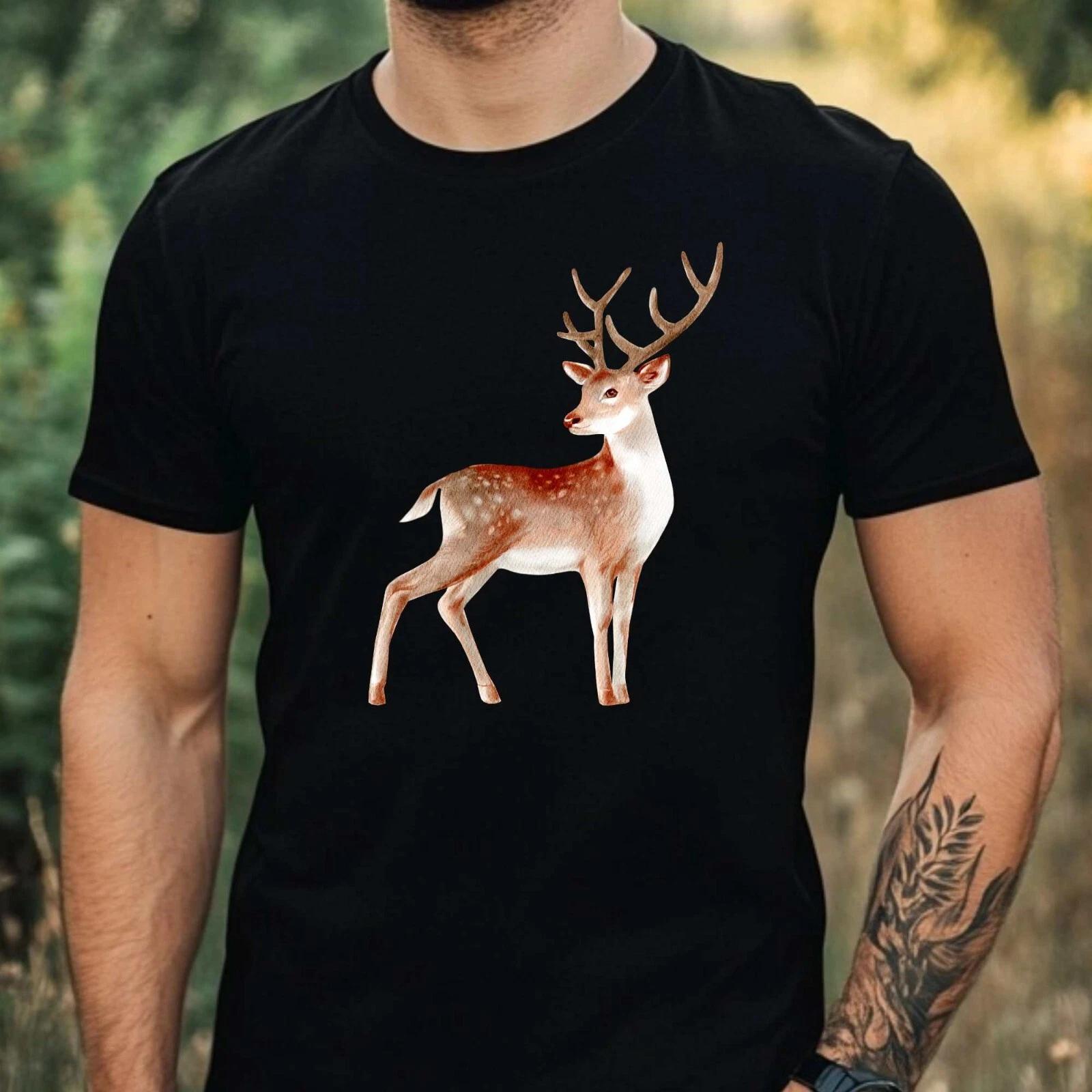T-Shirt Herren Hirsch Motiv Baumwolle Größe XS bis 5XL XL
